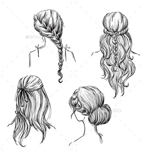 Useful drawing references and sketches for beginner artists. Set of Different Hairstyles | Hairstyles, Braids and Buns