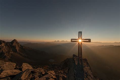 Free Download Hd Wallpaper Crossing Sun Cross On Mountain Summit
