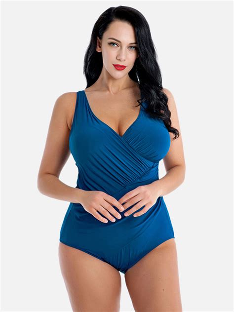 Plus Size Slimming One Piece Swimsuits Ruffled Cover Belly Women Bathing Suits By Newchic Newchic