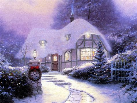 Architecture Winter 1080p Art Houses Hd Kinkade Snow Christmas