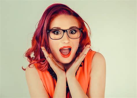 Woman Wow Gesture Face Expression Glasses Stock Image Image Of Girl