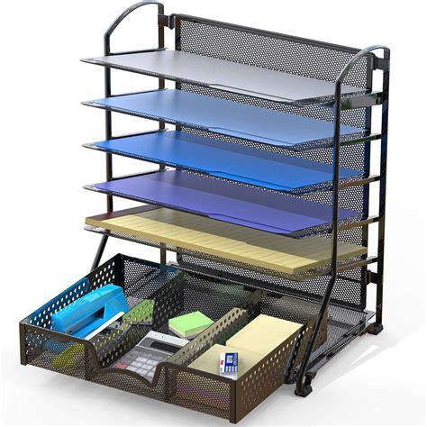 Simplehouseware 6 Trays Desk Document File Tray Organizer With Supplies