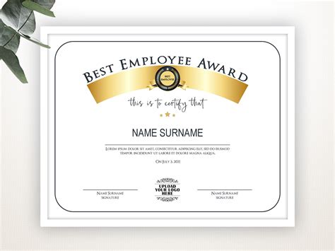 Best Employee Award, Employee Award Template, Editable LOGO, Printable Award, Elegant Employee 