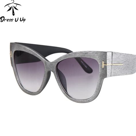 Dressuup New Cat Eye Sunglasses Women Brand Designer Vintage Wood Grain Big Frame Sun Glasses