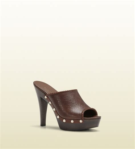 Lyst Gucci Craft Mid Heel Clog With Metal Stud Details In Brown