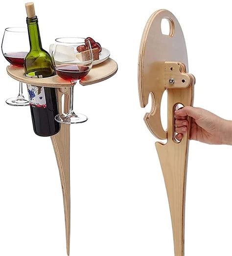 Patio Lawn And Garden Outdoor Picnic Wine Table With Wine Glass Rack And Bottle Holder For Wine