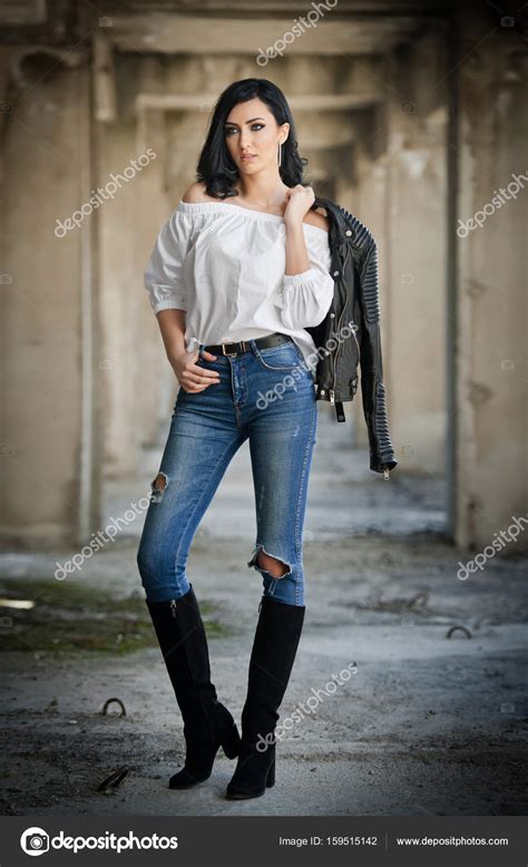 Portrait Of Beautiful Sexy Young Woman With Modern Outfit
