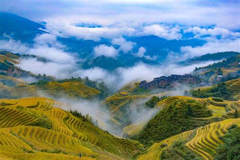 Picturesque Views Of Terraced Rice Fields In Guangxi Zhuang Autonomous
