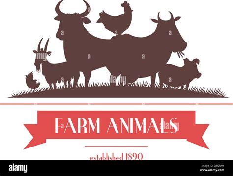 Farm Shop Signboard Or Label Two Color Design With Livestock Animals