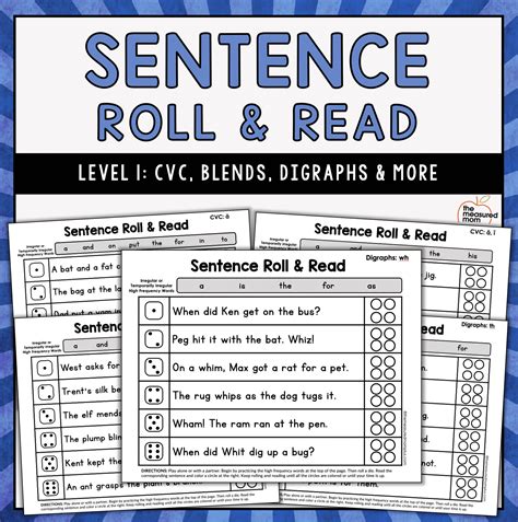 Sentence Roll And Read Level 1 Cvc Words Blends Digraphs And More