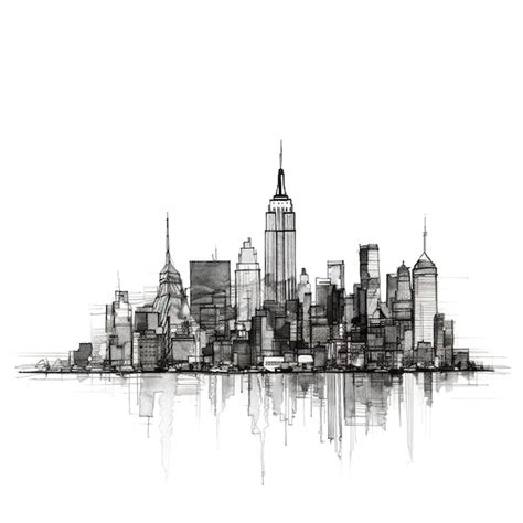 Premium Ai Image City Skyline Drawing Black And White Sketch