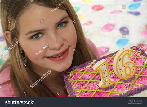 Smiling Pretty Girl Celebrating Her Sweet Sixteen Birthday Stock Photo
