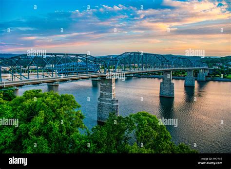 Market Street Bridge And Tennessee River In Downtown Chattanooga