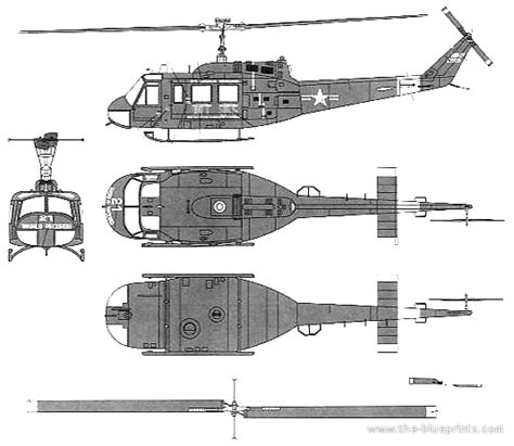 Bell 205 Uh 1d Huey Helicopter Drawings Dimensions Figures