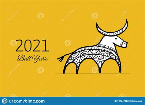 Funny Sketch Bull Lunar Horoscope Sign Happy New Year 2021 Bull Ox