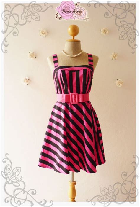 Hot Sale Stripe Dress Beach Party Mini Dress Pink Black Etsy Pink Mini Dresses Striped