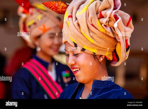 Young Women From The Pa O Ethnic Group At The Kakku Pagoda Festival Taunggyi Shan State