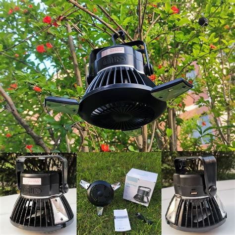 Solar Camping Fan With Led Lantern Portable Tent Fan With Hanging Hook