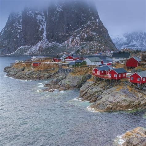 Traditional Norwegian Fishing Hut Village In Hamnoy During Early Spring