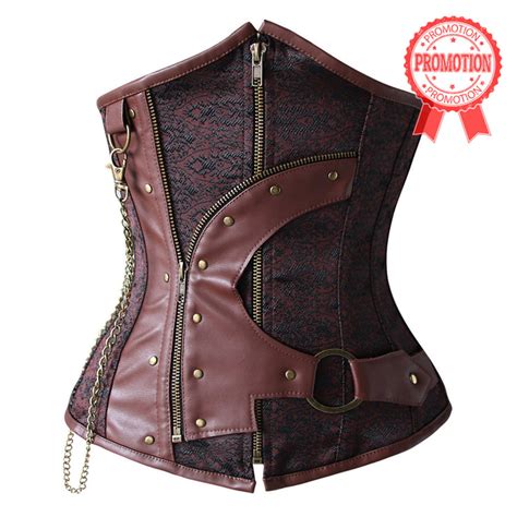 steampunk brown steel boned waist cincher underbust corset n10557