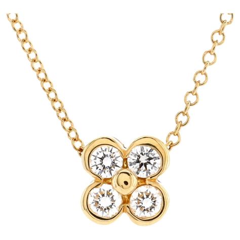 Tiffany And Co Dogwood Diamond Yellow Gold Flower Pendant Necklace At