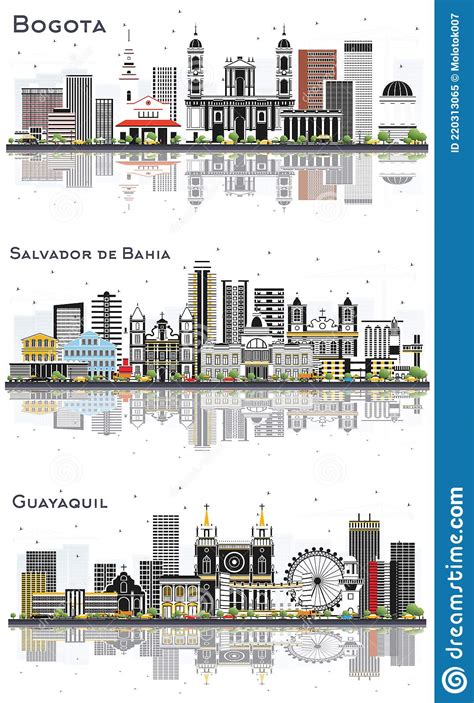 Salvador De Bahia Brasil Guayaquil Ecuador Y Bogota Colombia City Skyline Set Stock De