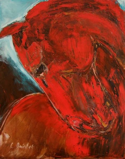 Red Horse Impasto Original Oil Painting Expressionist Art Portrait