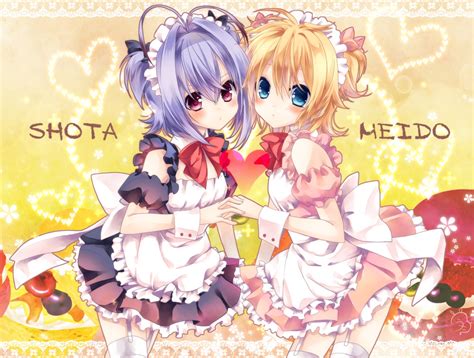 All Male Apron Blonde Hair Blue Eyes Blush Bow Crossover Dress Headdress Heart Kagamine Len Maid