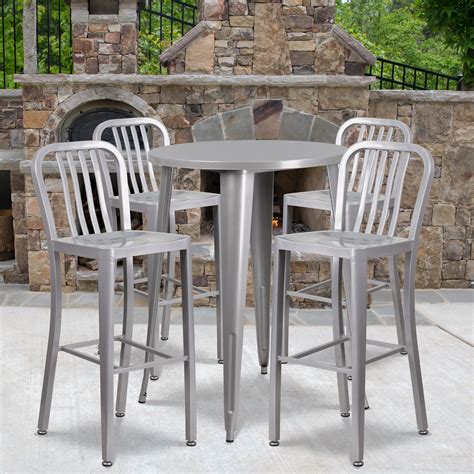 Flash Furniture 30 Round Metal Indoor Outdoor Bar Table Set With 4