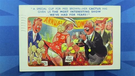Saucy Bamforth Comic Postcard 1959 Nylons Stockings Knickers Garage Cactus Show 5688 Picclick