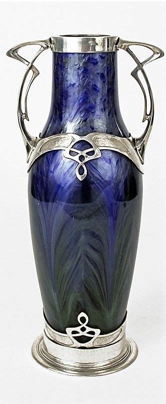 Art Nouveau Loetz Vase With Silverplated Armature And Cobalt Blue Glass Made In Austria Circa