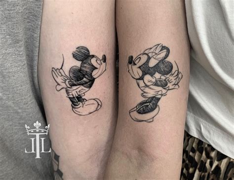 Mickey And Minnie Mouse Tattoo Partner Tattoos Fine Lines Sketch