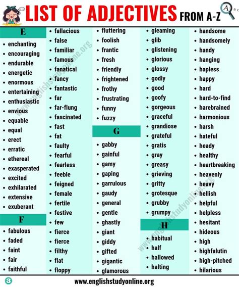 List Of Adjectives Adjectives From A To Z For Esl Learners