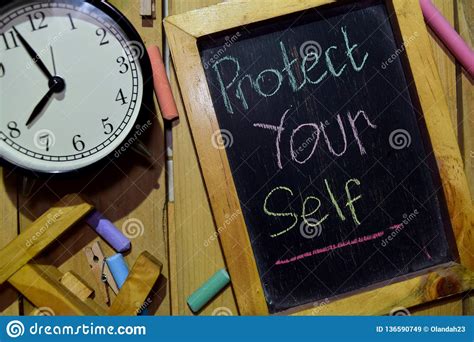 Protect Yourself On Phrase Colorful Handwritten On Chalkboard Stock
