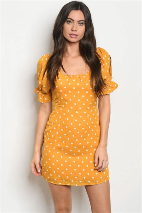 S16 11 3 D73940 Mustard White With Dots Dress 1 2 2 1
