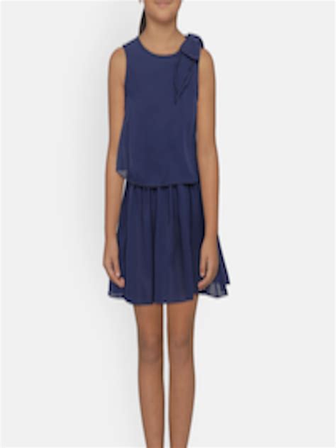 Buy United Colors Of Benetton Girls Navy Blue Solid Fit And Flare Dress
