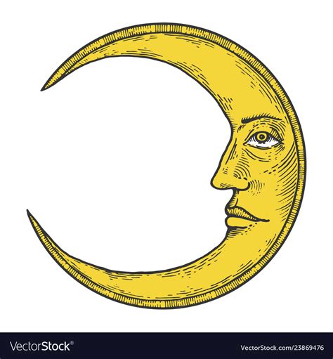 Moon With Face Engraving Style Royalty Free Vector Image