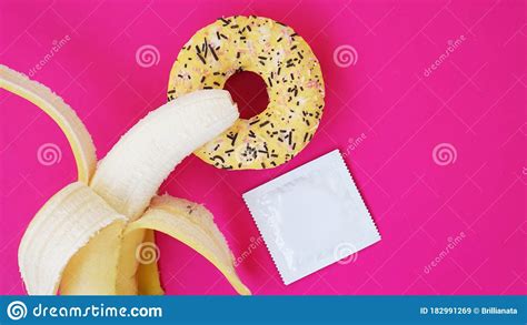 Banana Donut And Condom Sex Idea Bright Picture On A Colorful