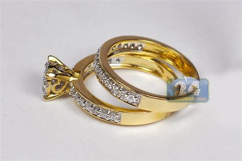 14k Yellow Gold 089 Ct Diamond Womens Engagement 2 Rings Set