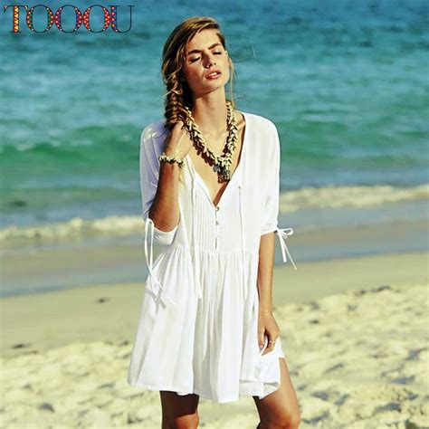 Tooou Moda Praia Swimwear Bikini Beach Cover Up White Beach Dress Tunic