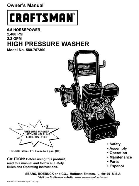 Craftsman 2400 Psi Pressure Washer Manual Craftsman 919679180 User