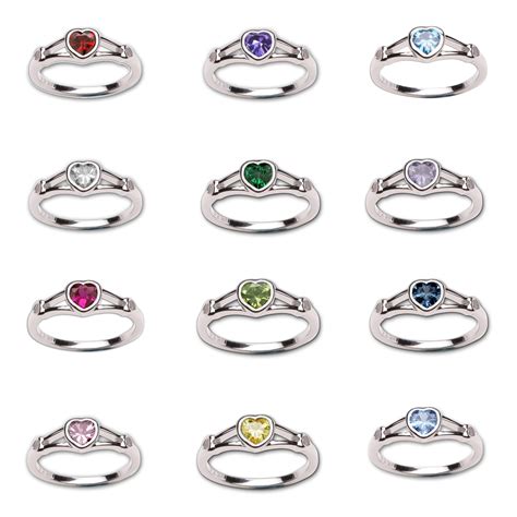 12 Piece Sterling Silver Baby Birthstone Ring Assortment 56 Heart