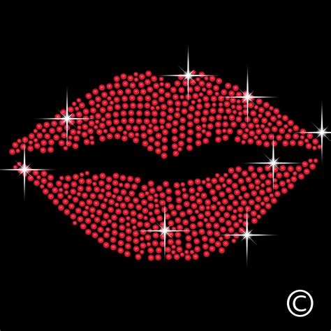 red lips kiss rhinestone diamante transfer iron on hotfix crystal t shirt motif