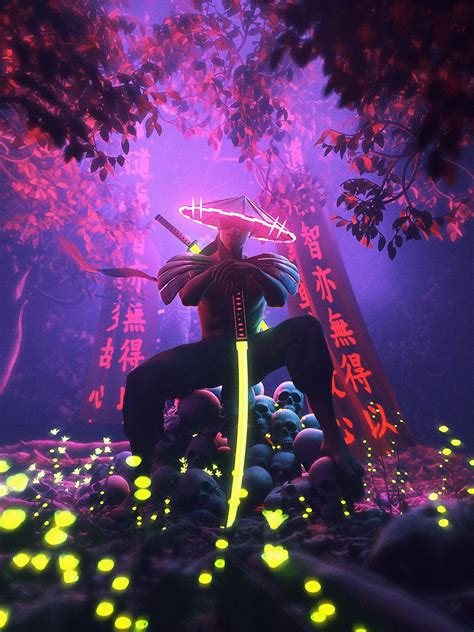 Neon Samurai On Behance Samurai Artwork Ninja Art Futuristic Art