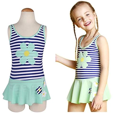 Bylike Swim Girls One Piece Stripe Swimwear Children Princess Swimsuit
