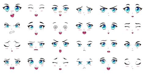 Глаза брови и выражения рта героев мультфильмов аниме женский