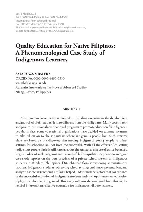 They criticized case study research because it failed to provide evidence of inter subjective agreement. (PDF) Quality Education for Native Filipinos: A ...
