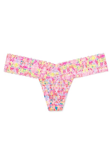 Victorias Secret Lace Trim Thong Panty Pink S In Pink Floral Print