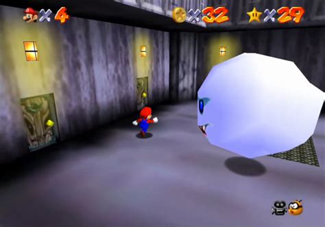 Go inside the large ghost house ahead of you and enter the lobby. Big Boo's Haunt Stars - Super Mario 64 Walkthrough