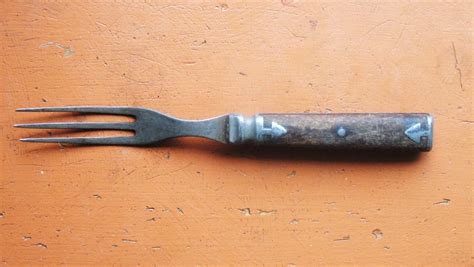 Antique Civil War Era Three Tine Fork With Wooden Handle And